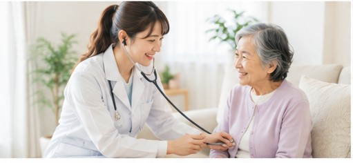 医師がご自宅で高齢の患者さまを診察するイメージ